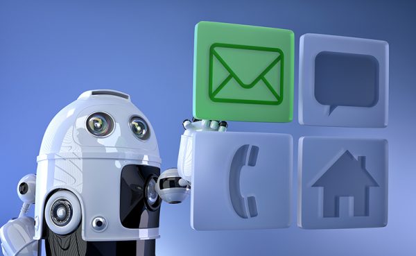 Robot touching virtual mobile icons