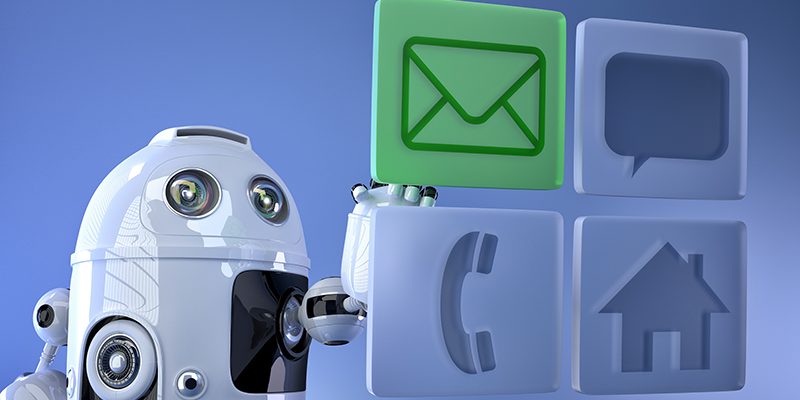Robot touching virtual mobile icons